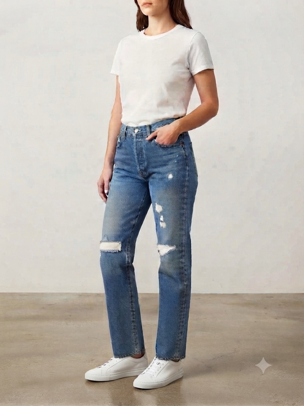 Levi's 501 High Rise Button Front Straight-Leg Distressed Jeans - Classic Blue